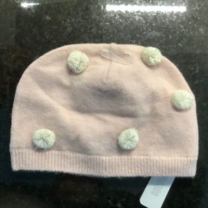 Pink Lined Hat Beanie with Pom Pomds